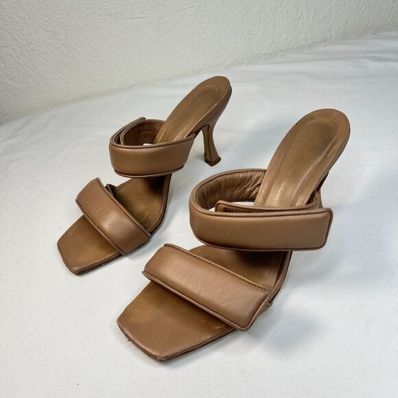 Gia Borghini Pernille Teisbaek Two-Band Puffy Slide Sandals Tan Leather 39.5 - Picture 6 of 16